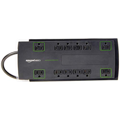 AmazonBasics 12-Outlet Power Strip Surge Protector | 4,320 Joule, 8-Foot Cord
