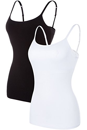 ATTRACO Ladies Cotton Soft Camisole Solid Tank Tops Packs White Black x-Large