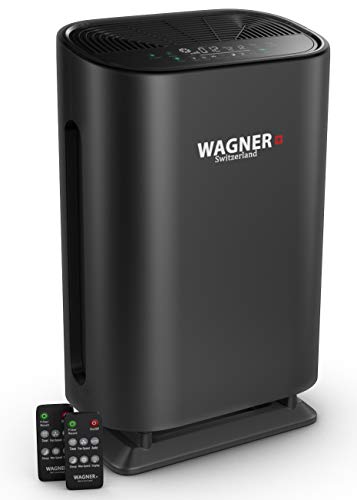 WAGNER Switzerland Air Purifier WA888 HEPA-13 Medical Grade Filter, Particle Sensor for 500 sq.ft. Rooms. Removes Mold, Odors, Smoke, Allergens, Germs and Pet Dander, etc..(Black)