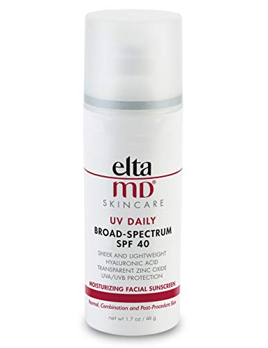 EltaMD UV Daily Face Sunscreen Moisturizer with Hyaluronic Acid, Broad Spectrum SPF 40, Non greasy, Sheer Lotion, Mineral-Based Sun Protection, 1.7 oz