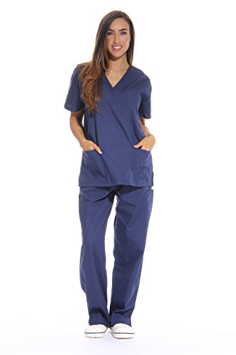 Just Love Women's Scrub Sets Six Pocket Medical Scrubs (V-Neck With Cargo Pant), Navy, Medium