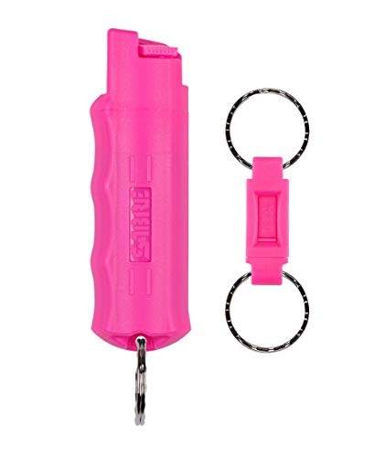 SABRE RED Pink Pepper Spray Keychain for Women with Quick Release for Easy Access – Maximum Police Strength, Finger Grip for Aim & Accuracy, 10-Foot (3M) Range, 25 Bursts – Helps Fight Breast Cancer