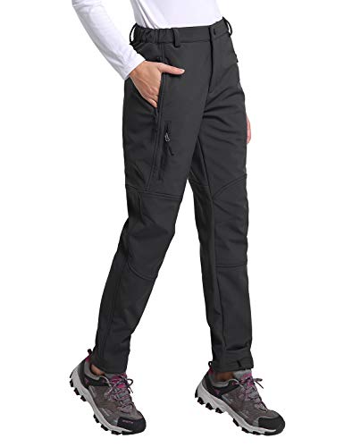 BALEAF Women's Hiking Fleece-Lined Ski Pants Windproof Water-Resistant Outdoor Insulated Soft Shell Black L