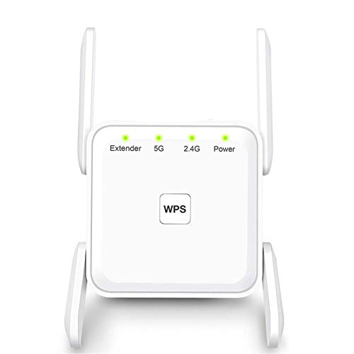Carantee WiFi Range Extender, 1200Mbps Wireless Signal Repeater Booster, Dual Band 2.4G and 5G Expander, 4 Antennas 360° Full Coverage, Extend WiFi Signal to Smart Home & Alexa Devices（RQ1200Y）