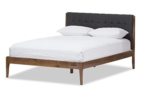 Baxton Studio Denise Mid-Century Wood Platform Bed, Queen, Dark Grey/Medium Walnut Brown