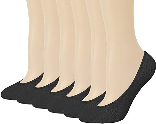 6 Pairs No Show Socks Women for Flats Cotton Low Cut Liner Socks Non Slip… (6black)