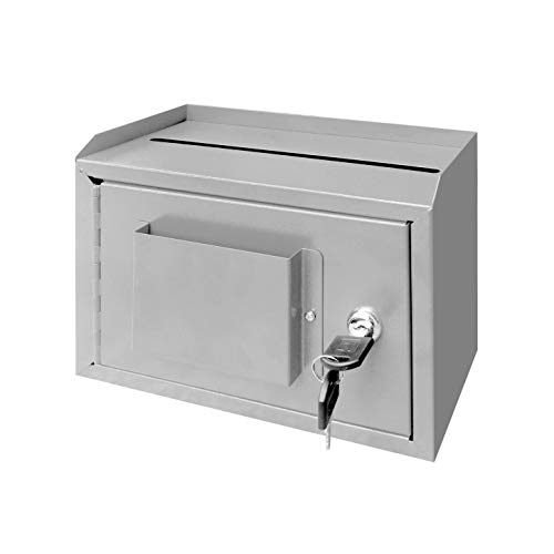 FixtureDisplays 10 x 7.2 x 3',Metal Multipurpose, Donation Box,Cash and Mail Box,Suggestion Box 15211 Grey