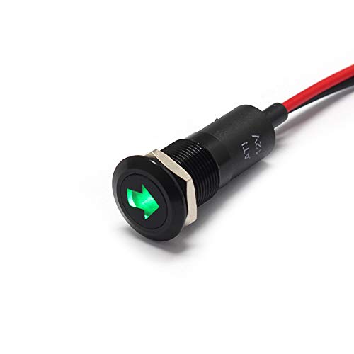 Alpinetech PLB12MS 12mm 1/2' 12V LED Metal Signal Indicator Pilot Dash Light (Single Arrow (Green))