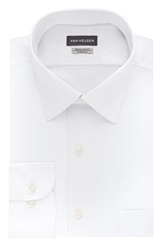 Van Heusen mens Regular Fit Lux Sateen Stretch Solid Dress Shirt, White, 16.5 Neck 34 -35 Sleeve Large US