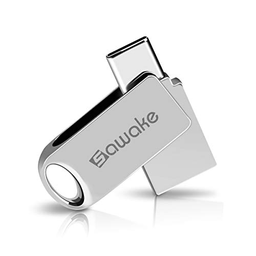 SAWAKE USB C Flash Drive, 64GB USB 3.0 Type C Waterproof Thumb Drive, Dual Drive Memory Stick with Keychain for Android Smartphone New MacBook