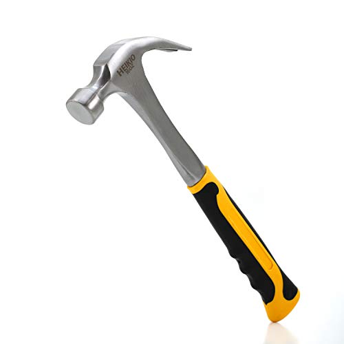 16 OZ Claw Hammer by HEIKIO, One-piece Steel Forged Structure, Mirror Polished Bright Hammers Head & Non-slip Handle for Daily and Professional Work