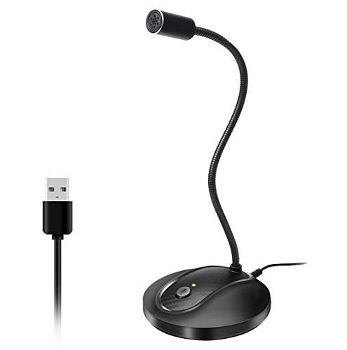 USB Desktop Microphone with Mute Button,Plug&Play Condenser,Computer, PC, Laptop, Mac, PS4 Mic LED Indicator -360 Gooseneck Design -Recording, Dictation, YouTube, Gaming, Streaming (Omnidirectional)
