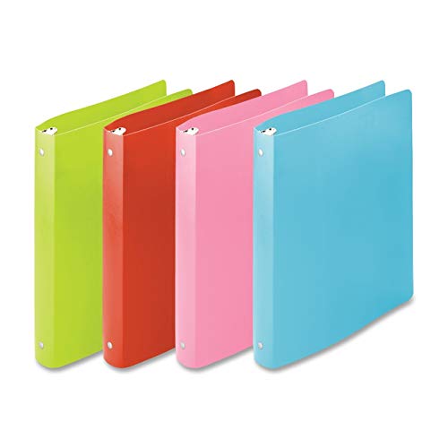 4-pack Wilson Jones ACCOHIDE Round Ring Binder, 1/2 Inch Capacity, Letter Size, Point Flexible Cover, Fashion Assorted Colors, 4-pack, Red, Light Blue, Pink and Lemon Lime (A7040517E)