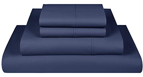 600-Thread-Count Best 100% Cotton Sheets & Pillowcases Set - 4 Piece Extra-Long Staple Cotton Sateen King Size Sheets - Luxury Bedding with Deep Pocket Folkstone Blue