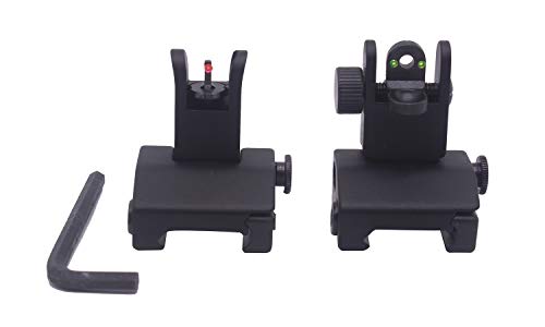 AWOTAC Iron Sights Fiber Optics Flip Up Rapid Transition Front and Rear Sights with Red and Green Dots Fit Picatinny Weaver Rails