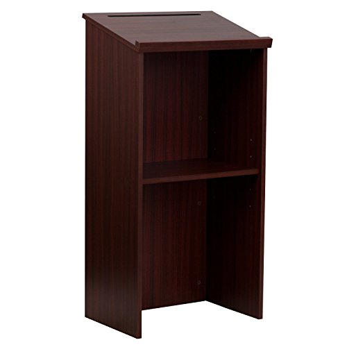 AdirOffice Mahogany Stand up, Floor-Standing Podium, Lectern with Adjustable Shelf and Pen/Pencil Tray