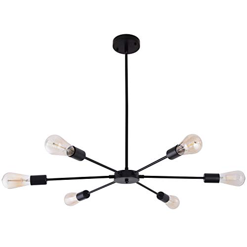 Sputnik Chandeliers 6 Lights Vintage Industrial Ceiling Pendant Light Fixture, Black