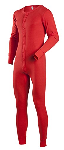 Indera Men's Tall Cotton 1 x 1 Rib Union Suit, Red, XX-Large