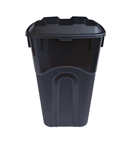 United Solutions 32 Gallon Outdoor Waste Garbage Bin with Attached Lid, Heavy-Duty Handles, Snap Lock Lid, Wheeled Trashcan, Black