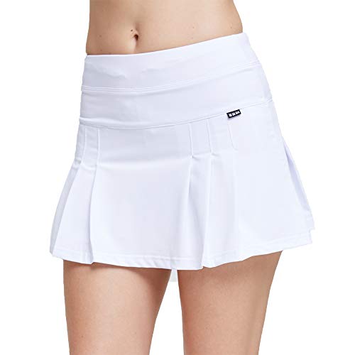Raroauf Women's Athletic Skorts Lightweight Active Skirts with Shorts Running Tennis Golf Workout Mini Skirt with Pockets White Size M