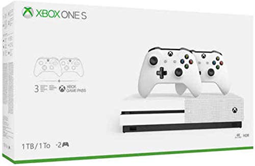 Microsoft Xbox One S 1TB HDD Bundle with Two (2X) Wireless Controllers, 1-Month Game Pass Trial, 14-Day Xbox Live Gold Trial - White (2016 Model)