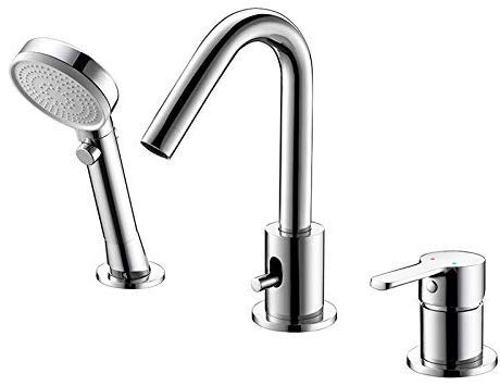 Bathtub Filler Faucet, 3-Hole Deck-Mount Bathtub Faucet Mixer Faucet with Pull Out Hand Shower (with Diverter)