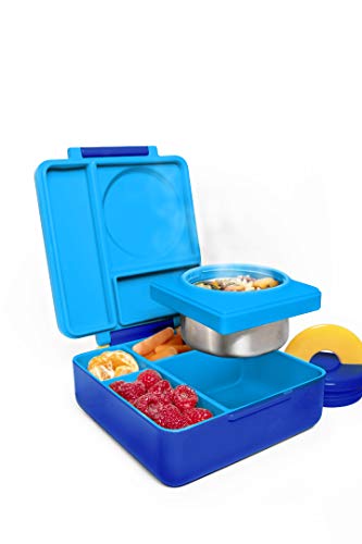 OmieBox Bento Box for Kids - Insulated Bento Lunch Box with Leak Proof Thermos Food Jar - 3 Compartments, Two Temperature Zones - (Single)