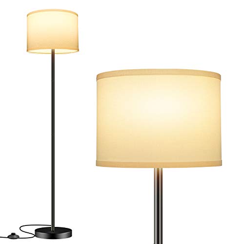 TOBUSA Floor Lamp Simple Design, Modern Standing Lamp with White Fabric Shade,Tall Pole Lamp for Home Living Room Bedroom Office Study Room Reading, Upright Floor Lights with Foot Switch, E26 Base