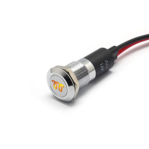 Alpinetech PL12MS 12mm 1/2' 12V LED Metal Signal Indicator Pilot Dash Light (Glow Plug Warning)