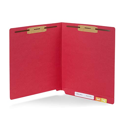 50 Red End Tab Fastener File Folders - Reinforced Straight Cut Tab - Durable 2 Prongs Designed to Organize Standard Medical Files, Receipts, Office Reports, and More - Letter Size, Red, 50 Pack