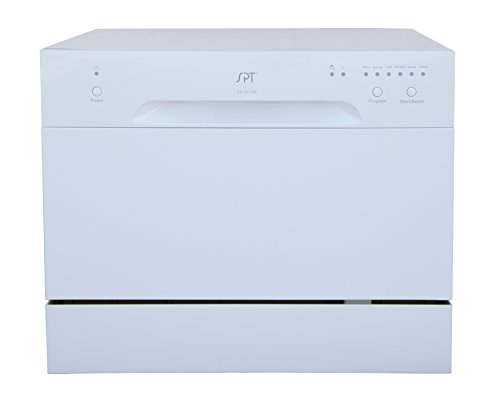 SPT Compact Countertop Dishwasher - Energy Star Portable Dishwasher with Stainless Steel Interior and 6 Place Settings Rack Silverware Basket for Apartment Office And Home Kitchen, White