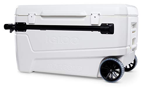 Igloo 110 Qt Glide Pro Portable Large Ice Chest Wheeled Cooler, White