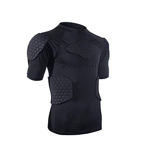 Men's Sports Shock Rash Guard Compression Padded Shirt Soccer Basketball Protective Gear Chest Rib Guards (Medium)