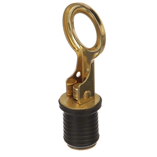 Attwood 7524A7 Snap-Handle Drain Plug, For 1-Inch-Diameter Drains, Locks in Place, Brass Handle, Rubber Plug