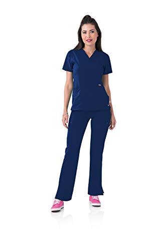 Smitten Women's Soft Lightweight 4-Way Stretch Medical V-Neck Scrub Top, Navvy, Large