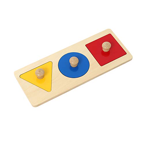 Montessori Multiple Shape Puzzle First Shapes Jumbo Knob Wooden Puzzle Geometric Shape Puzzle Toddler Preschool Learning Material Sensorial Toy for Toddler Shape & Color Sorter (3 Pieces)