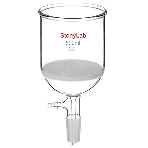 StonyLab Borosilicate Glass Buchner Filtering Funnel 500 mL with Medium Frit (G2), 94mm Inner-Diameter, 100mm Depth, with 24/40 Standard Taper Inner Joint and Vacuum Serrated Tubulation (500 mL)