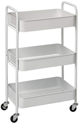 CAXXA 3-Tier Rolling Metal Storage Organizer - Mobile Utility Cart with Caster Wheels, White