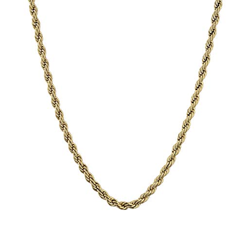 Sanglarst Gold Chain Necklace, 22 Inch Twist-Shape Golden Ultra Luxury Looking Feeling Real Solid 18K Gold Plated Curb Fake Neck Chain for Party Dancing (Gold)