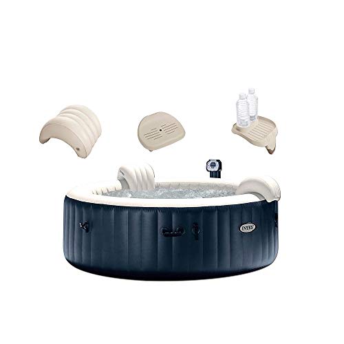 Intex PureSpa 6 Person 290 Gallon Outdoor Bubble Hot Tub, No Slip Spa Seat, Pillow, Cup Holder, and Drink Tray