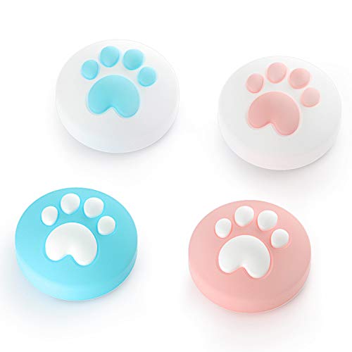 LeyuSmart Cat Claw Design Thumb Grip Caps, Joystick Cap for Nintendo Switch & Lite, Soft Silicone Cover for Joy-Con Controller (Pink&Blue)
