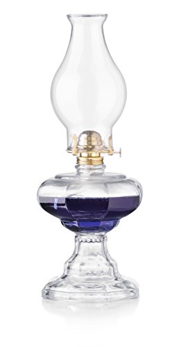 Clear Pedestal Style Oil Lamp with Plain Flare Top Large Bulged Chimney