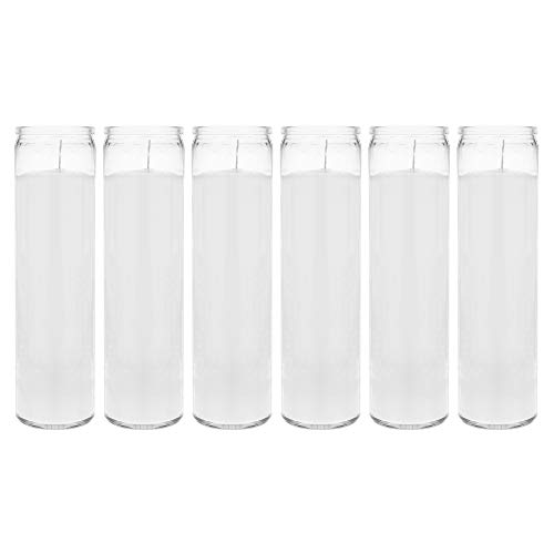 Mega Candles 6 pcs Unscented White 7 Day Devotional Prayer Glass Container Candle, Premium Wax Candles 2 Inch x 8 Inch, Great for Sanctuary, Vigils, Prayers, Blessing, Religious & More