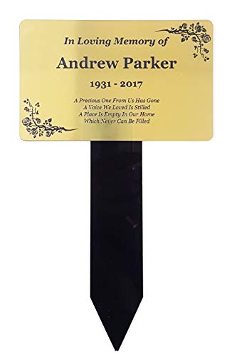 Personalised Gold Memorial Plaque Stake Acrylic - Outdoor, Grave Marker, Remembrance, Tribute