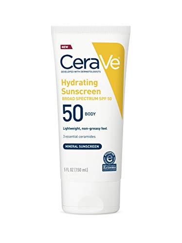 CeraVe 100% Mineral Sunscreen SPF 50 | Body Sunscreen with Zinc Oxide & Titanium Dioxide for Sensitive Skin | 5 oz, 1 Pack