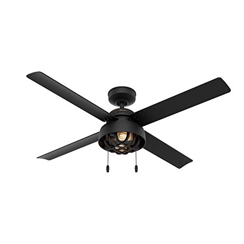 Hunter Spring Mill Indoor / Outdoor Ceiling Fan with LED Lights and Pull Chain Control, 52', Matte Black