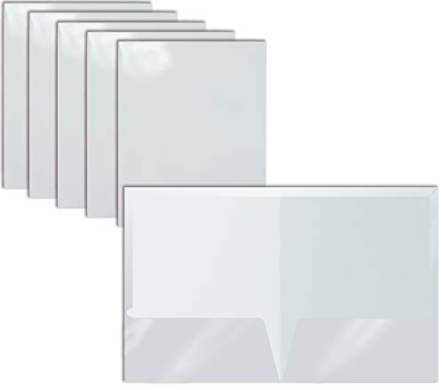 2 Pocket Glossy Laminated White Paper Folders, Letter Size, 25 Pack, White Paper Portfolios by Better Office Products, Box of 25 White Folders