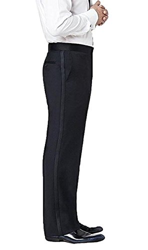 Neil Allyn Men's Flat Front Satin Stripe Tuxedo Pants, Black, 36