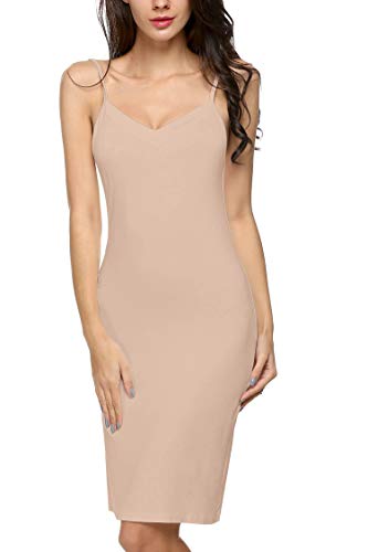 Avidlove Women Full Slips Sexy Chemise Nightgown V Neck Straight Dress Nightwear S-4XL Nude