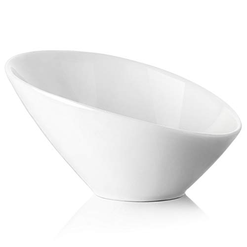 DOWAN Salad Bowls, 2 Packs Porcelain Angled Serving Bowls, 26 Ounce Elegant White Bowls for Salad, Pasta, Soup, Rice, Prep, Ideal for Restaurant